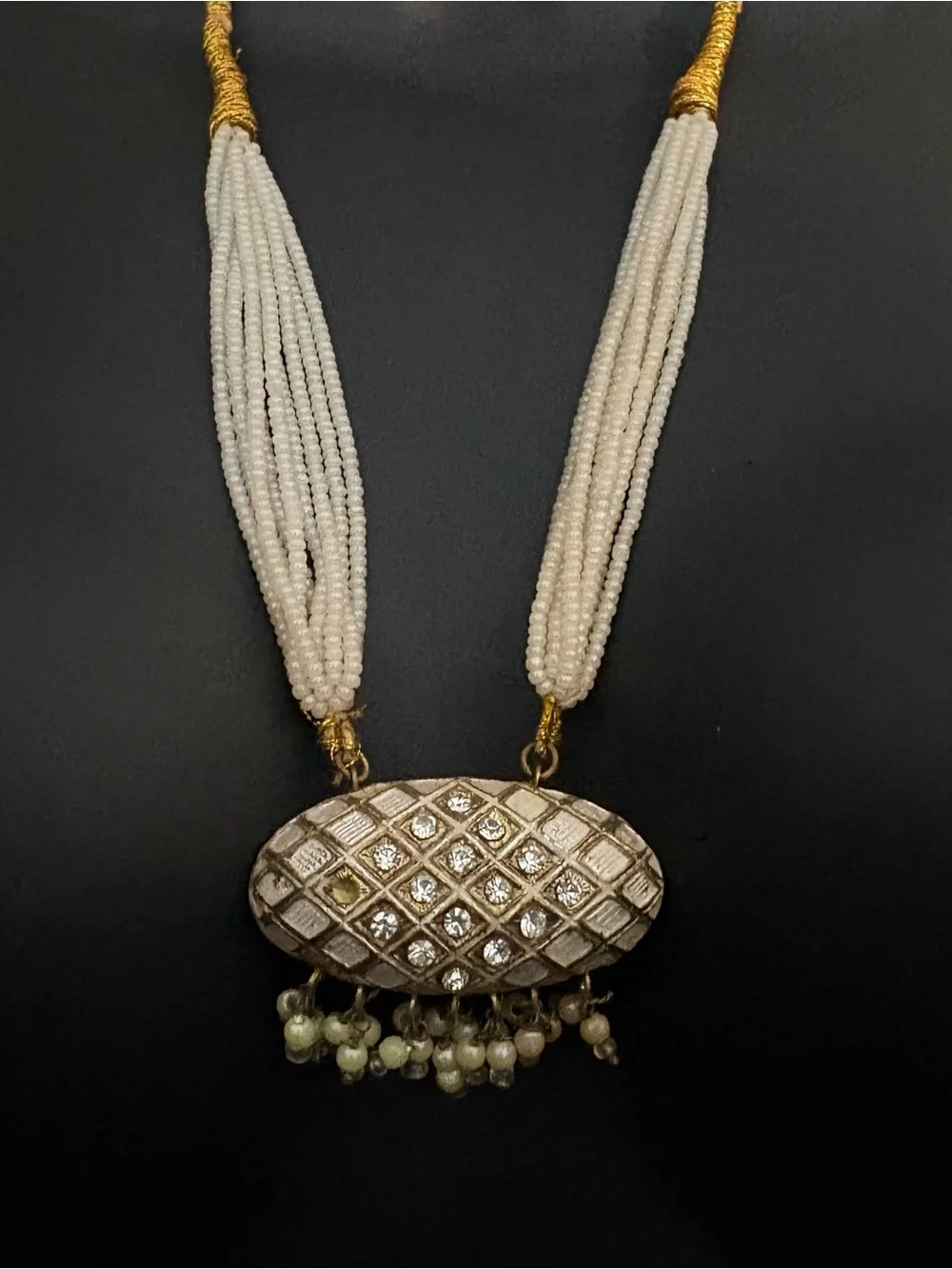 ✨ STUNNING HYDERABADI JADAU PEARL PENDANT MALA / RANI HAAR ✨